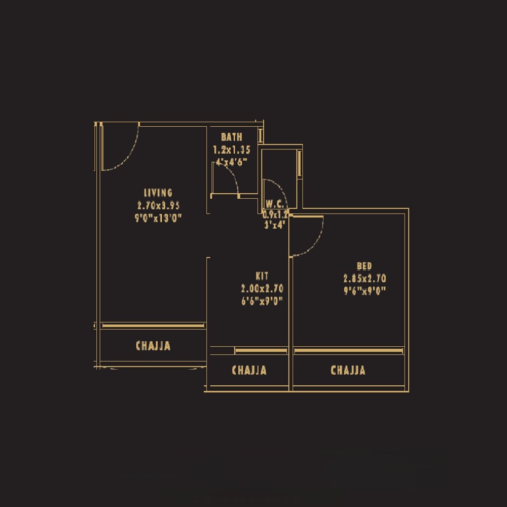 Floor plan of 1 BHK 270 Sq. Ft. Apartment in Sambhav Deep Serenity, Navi Mumbai