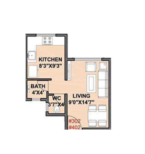 Floor plan of 261 Sq. Ft. Studio in Sandeep Kedardham, Navi Mumbai