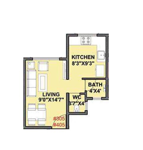 Floor plan of 263 Sq. Ft. Studio in Sandeep Kedardham, Navi Mumbai