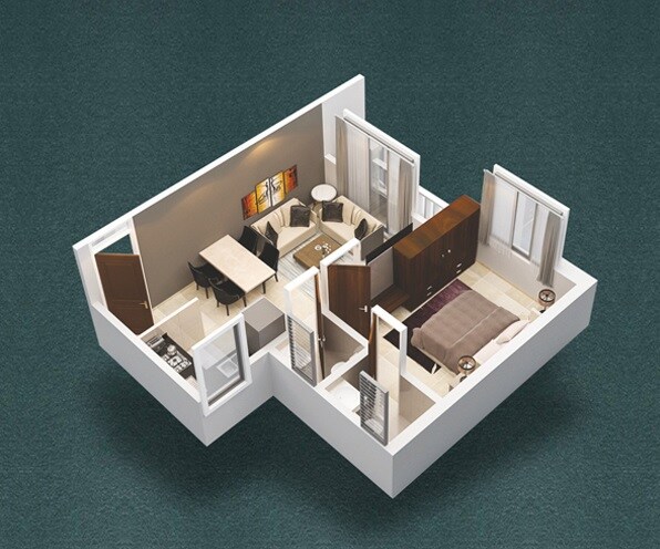 Floor plan of 1 BHK 406 Sq. Ft. Apartment in Sanghvi Serene City, Navi Mumbai