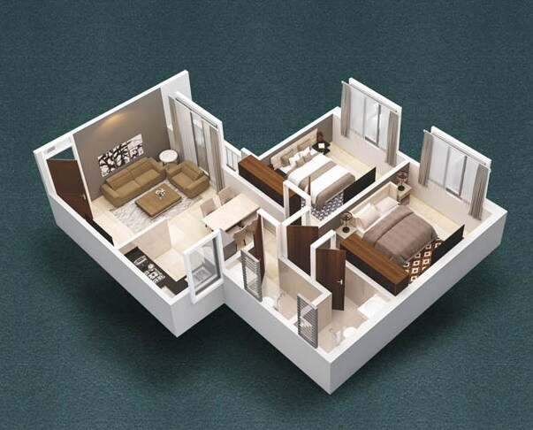 Floor plan of 2 BHK 614 Sq. Ft. Apartment in Sanghvi Serene City, Navi Mumbai