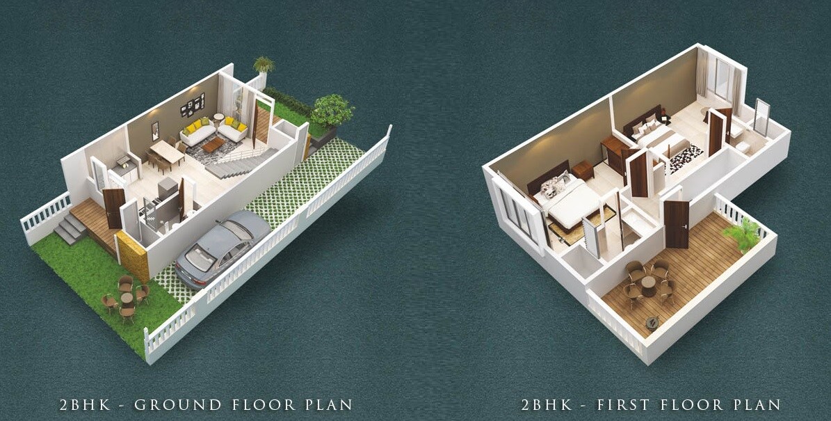 Floor plan of 2 BHK 825 Sq. Ft. Villa in Sanghvi Serene City, Navi Mumbai