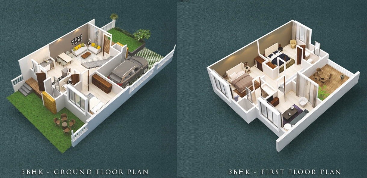 Floor plan of 3 BHK 1082 Sq. Ft. Villa in Sanghvi Serene City, Navi Mumbai