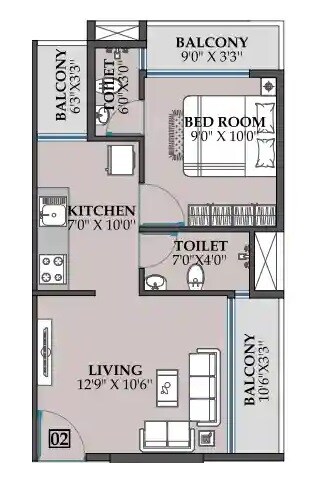 Floor plan of 1 BHK 301 Sq. Ft. Apartment in Sanjivani Sai Prathamesh, Navi Mumbai