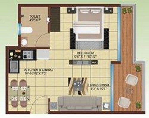 Floor plan of 1 BHK 562 Sq. Ft. Apartment in Sanskriti Renaissance Green, Navi Mumbai