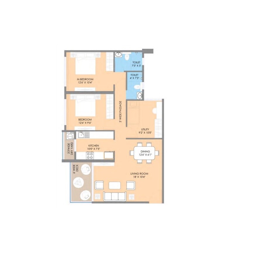 2 BHK 922 Sq. Ft. Apartment