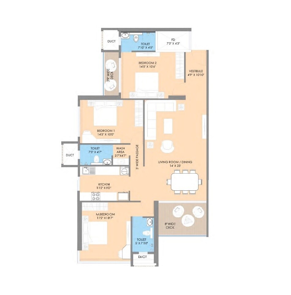 3 BHK 1270 Sq. Ft. Apartment