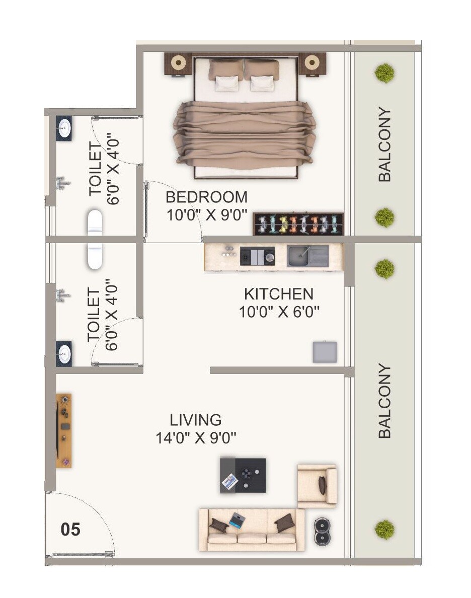 1 BHK 332 Sq. Ft. Apartment