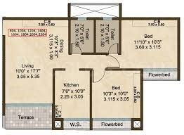 Floor plan of 2 BHK 487 Sq. Ft. Apartment in Sara Kshipra, Navi Mumbai
