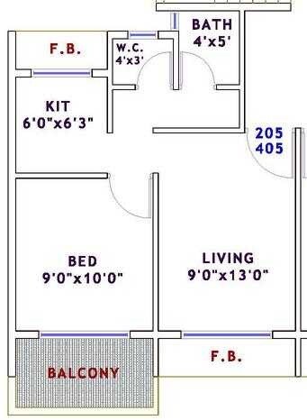 Floor plan of 1 BHK 640 Sq. Ft. Apartment in Sarang Aarvi, Navi Mumbai
