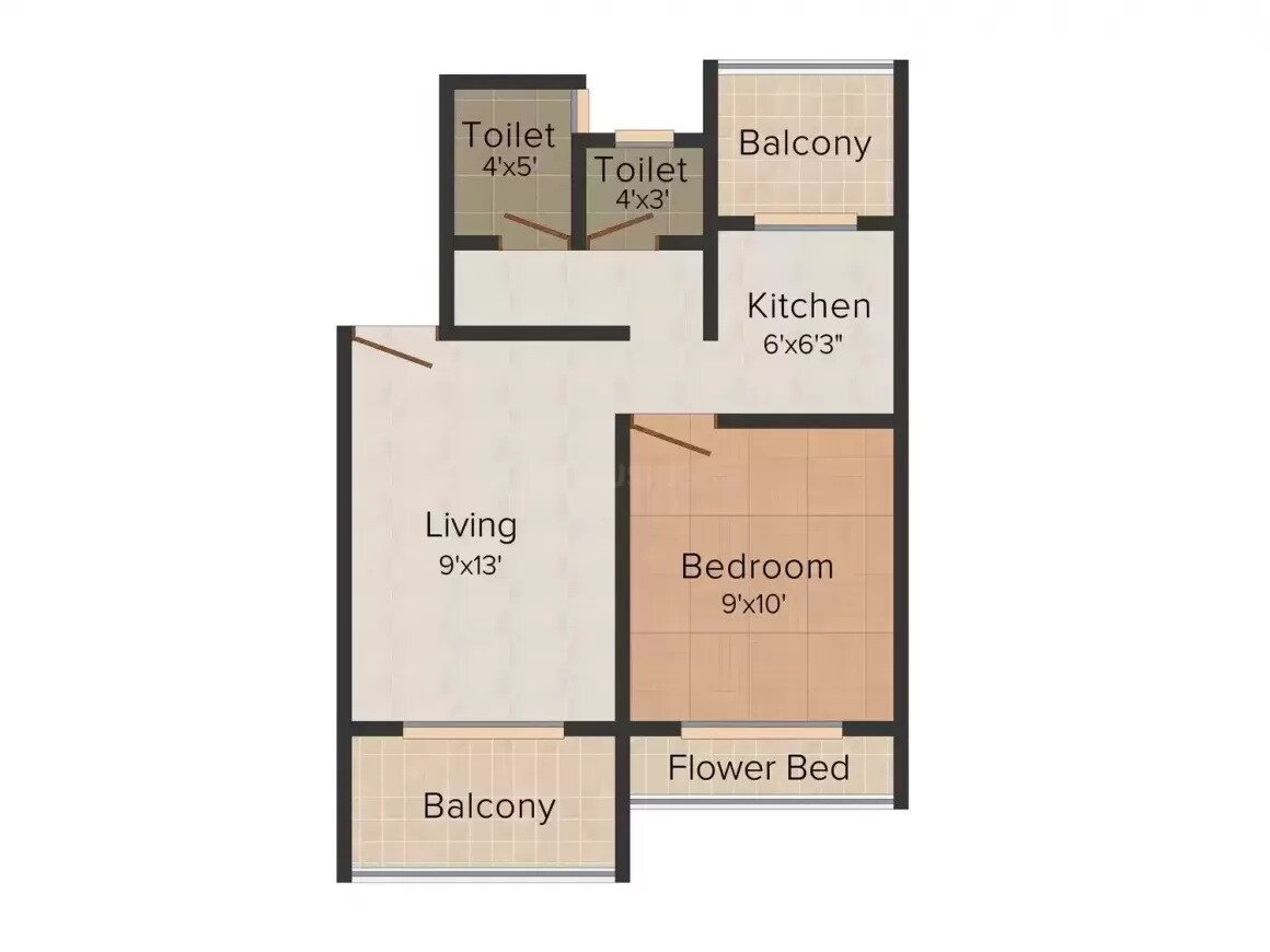 Floor plan of 1 BHK 665 Sq. Ft. Apartment in Sarang Aarvi, Navi Mumbai