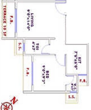 Floor plan of 1 BHK 660 Sq. Ft. Apartment in Sarang Arham, Navi Mumbai