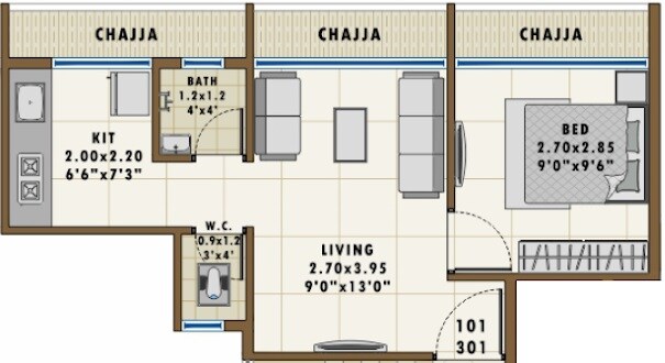 Floor plan of 1 BHK 269 Sq. Ft. Apartment in Sarang Daisy, Navi Mumbai
