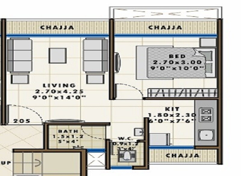 Floor plan of 1 BHK 281 Sq. Ft. Apartment in Sarang Iris, Navi Mumbai