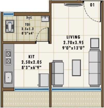Floor plan of 183 Sq. Ft. Studio in Sarang Lily, Navi Mumbai