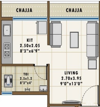 Floor plan of 214 Sq. Ft. Studio in Sarang Lily, Navi Mumbai