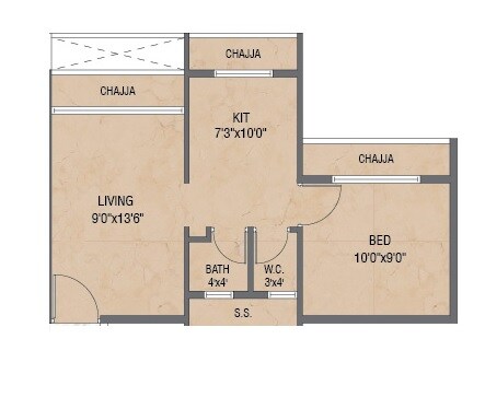Floor plan of 1 BHK 700 Sq. Ft. Apartment in Sarang Pillars Bellview, Navi Mumbai