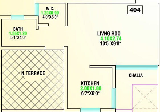 Floor plan of 169 Sq. Ft. Studio in Sarang Plumbago, Navi Mumbai