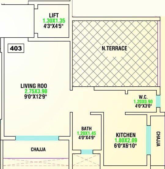 Floor plan of 190 Sq. Ft. Studio in Sarang Plumbago, Navi Mumbai