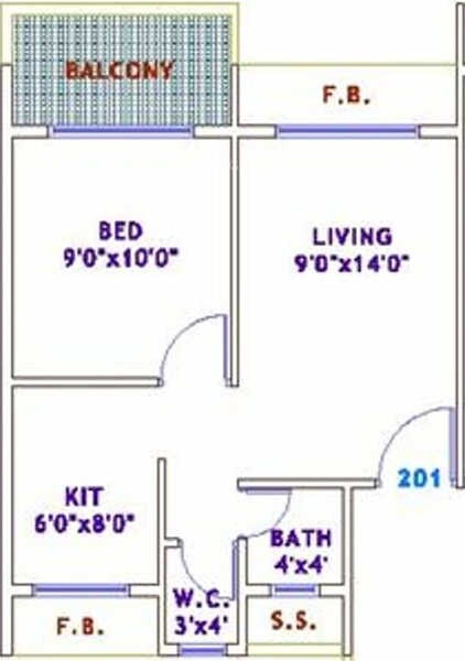 Floor plan of 1 BHK 410 Sq. Ft. Apartment in Sarang Ritvi, Navi Mumbai
