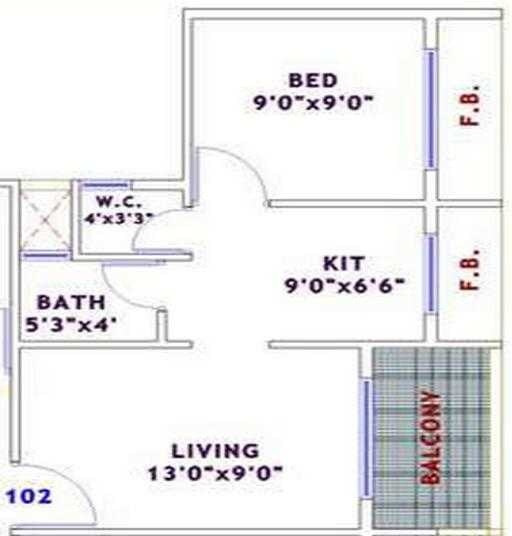 Floor plan of 1 BHK 585 Sq. Ft. Apartment in Sarang Srushti, Navi Mumbai