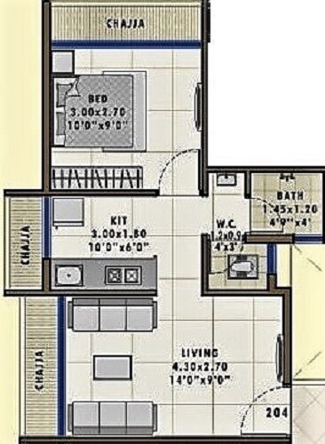Floor plan of 1 BHK 273 Sq. Ft. Apartment in Sarang Tulip, Navi Mumbai