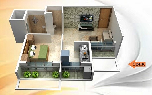 Floor plan of 1 BHK 228 Sq. Ft. Apartment in Sarang Verbena, Navi Mumbai