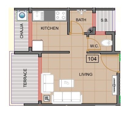 Floor plan of 202 Sq. Ft. Studio in Sarang Verbena, Navi Mumbai