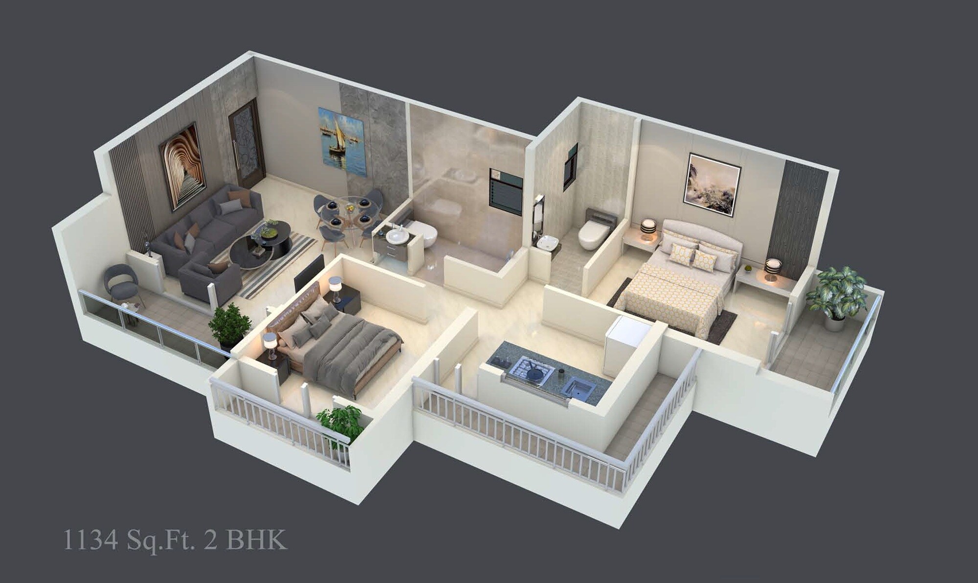 Floor plan of 2 BHK 1134 Sq. Ft. Apartment in Sathe Equinox, Navi Mumbai