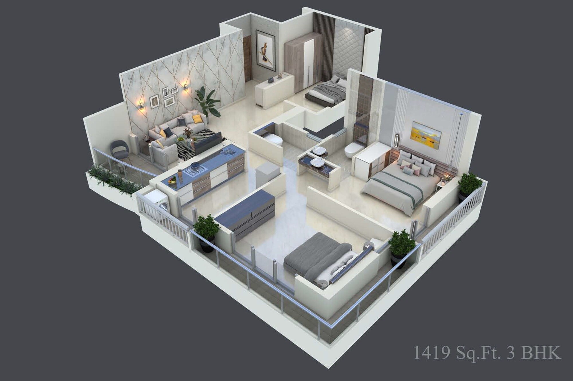 Floor plan of 2 BHK 1419 Sq. Ft. Apartment in Sathe Equinox, Navi Mumbai