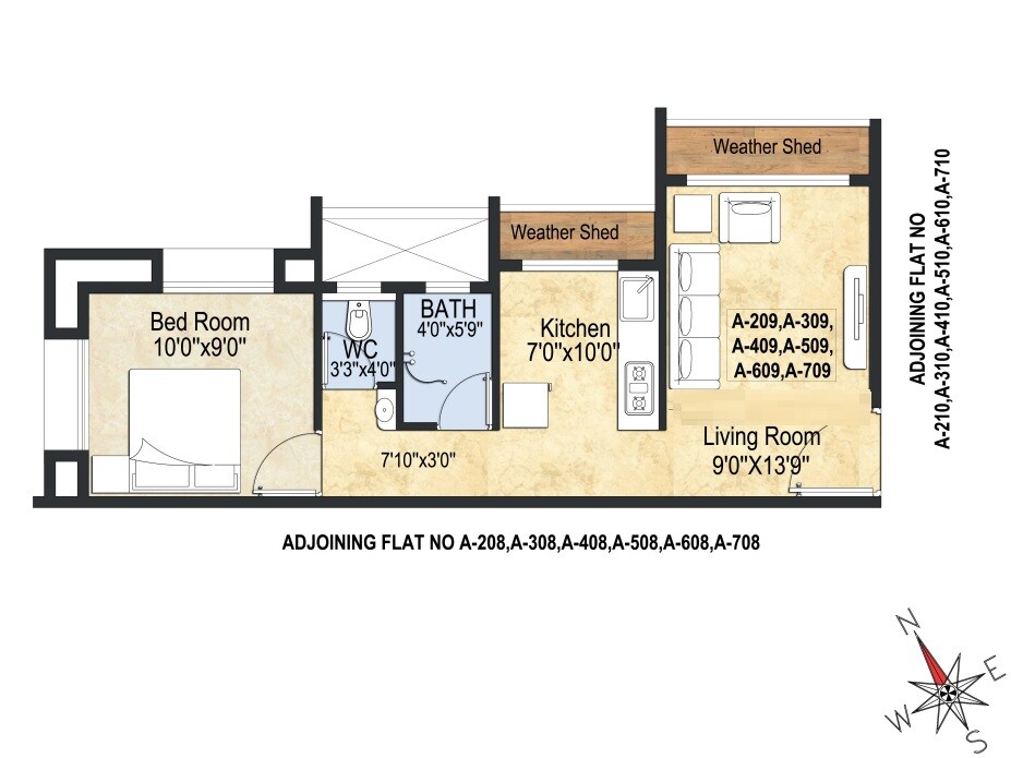Floor plan of 1 BHK 333 Sq. Ft. Apartment in Sathe Pride City, Navi Mumbai