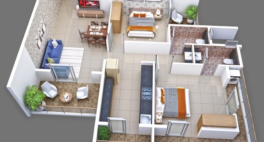 Floor plan of 2 BHK 442 Sq. Ft. Apartment in Sathe Pride City, Navi Mumbai