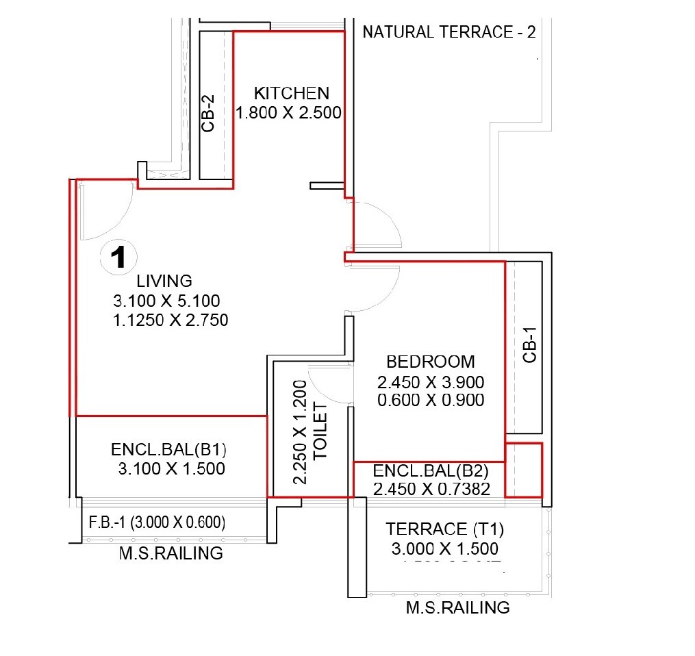Floor plan of 1 BHK 348 Sq. Ft. Apartment in Satyam 17 West, Navi Mumbai