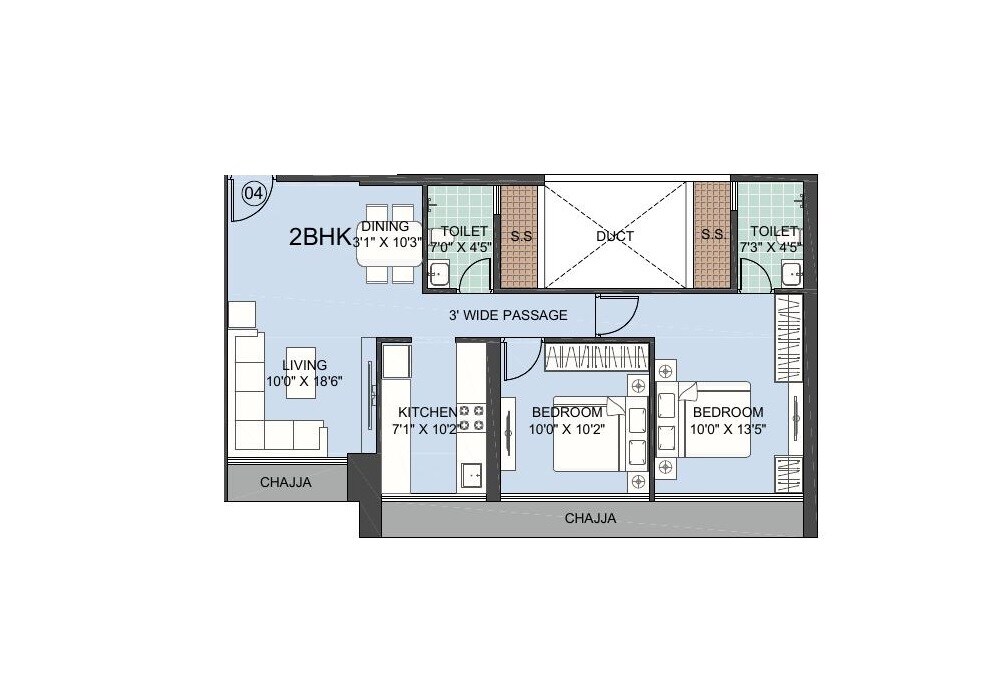 2 BHK 660 Sq. Ft. Apartment