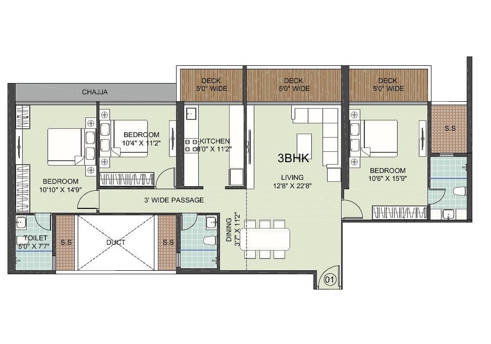 3 BHK 1085 Sq. Ft. Apartment