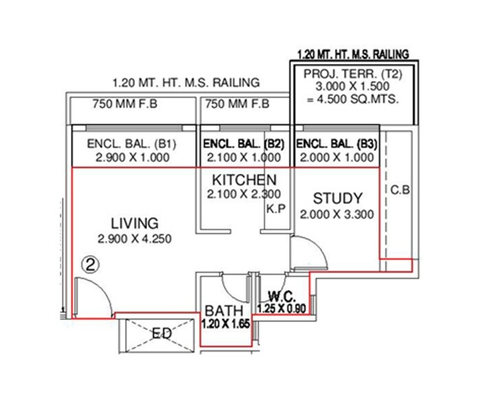 Floor plan of 1 BHK 322 Sq. Ft. Apartment in Satyam Aura, Navi Mumbai