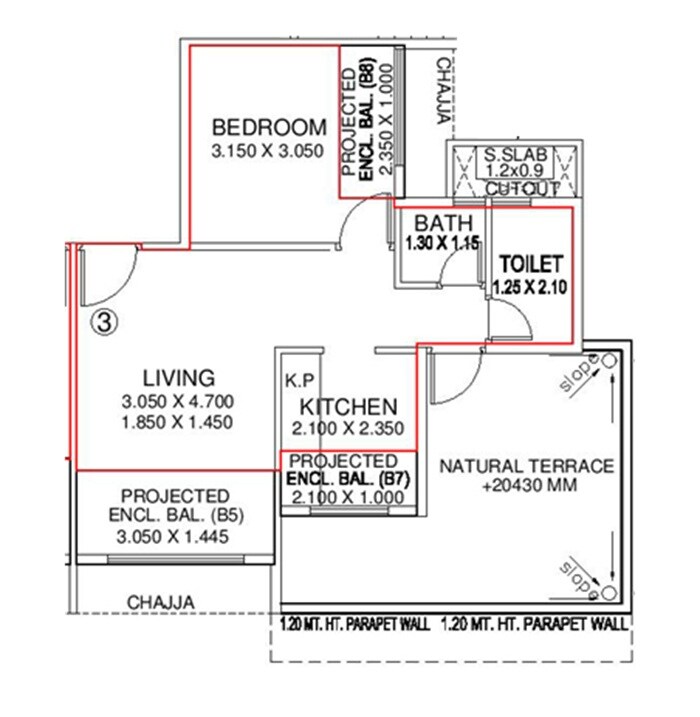 Floor plan of 2 BHK 459 Sq. Ft. Apartment in Satyam Aura, Navi Mumbai