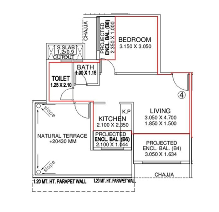 Floor plan of 2 BHK 486 Sq. Ft. Apartment in Satyam Aura, Navi Mumbai