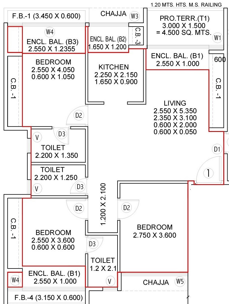 3 BHK 678 Sq. Ft. Apartment
