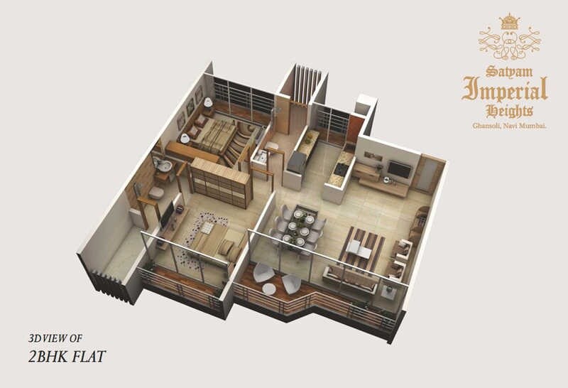 Floor plan of 2 BHK 578 Sq. Ft. Apartment in Satyam Imperial Heights, Navi Mumbai