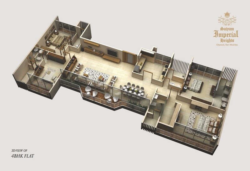Floor plan of 4 BHK 1463 Sq. Ft. Apartment in Satyam Imperial Heights, Navi Mumbai