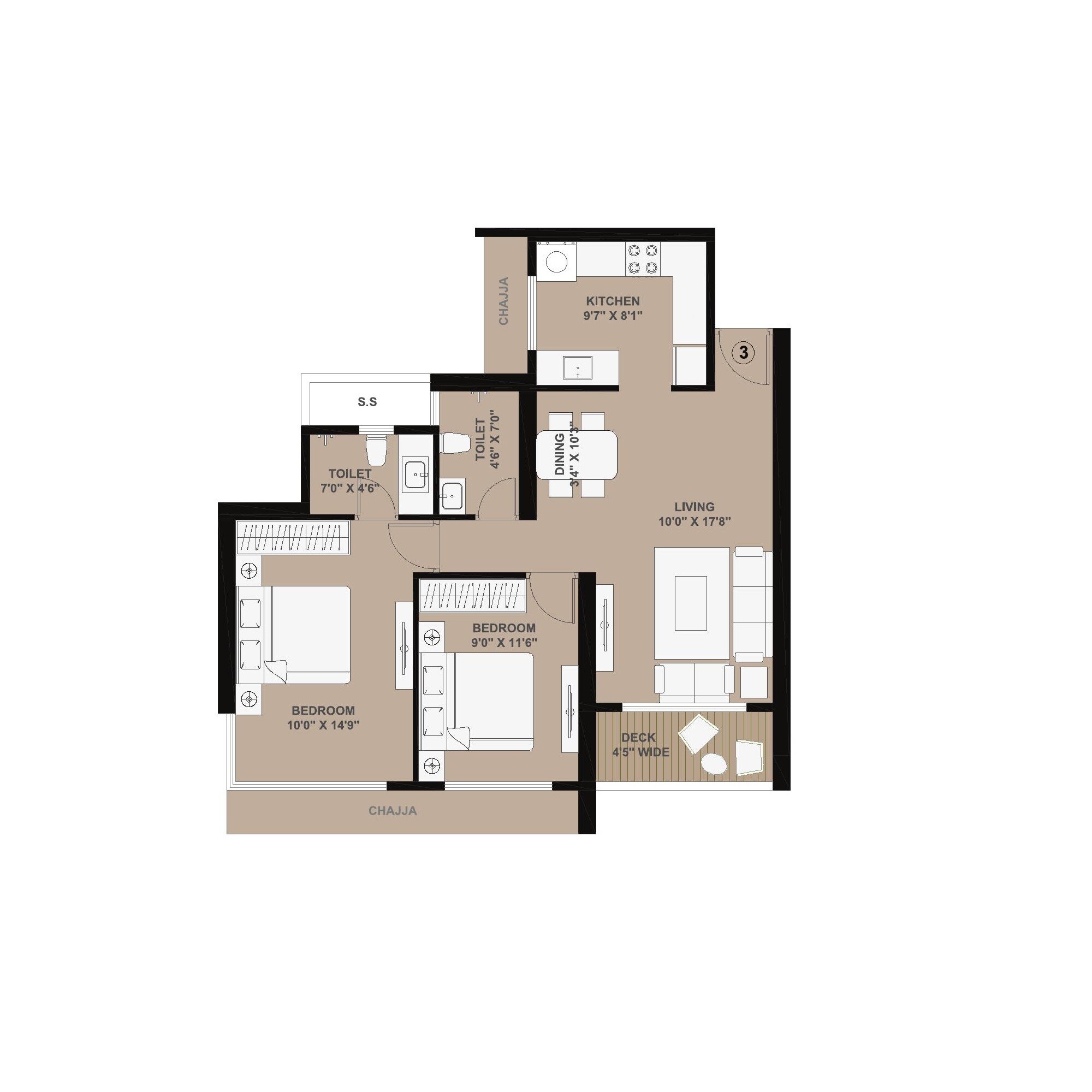 2 BHK 732 Sq. Ft. Apartment
