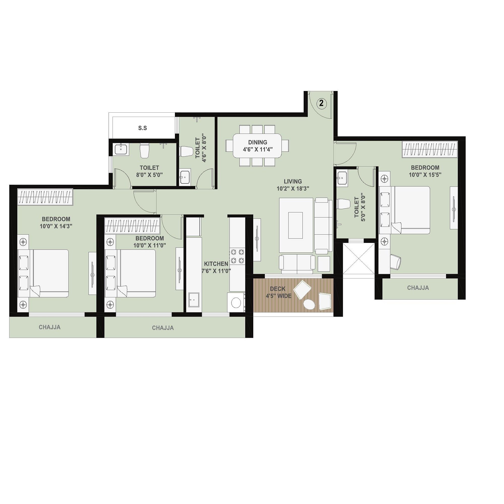 3 BHK 1027 Sq. Ft. Apartment