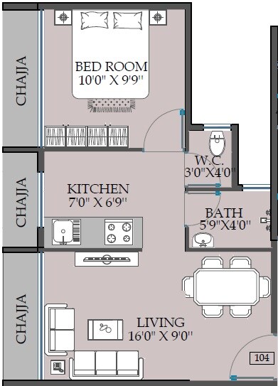 Floor plan of 1 BHK 275 Sq. Ft. Apartment in Satyam Precious, Navi Mumbai