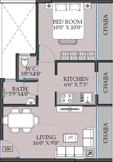 Floor plan of 1 BHK 360 Sq. Ft. Apartment in Satyam Precious, Navi Mumbai
