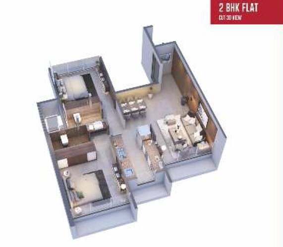 Floor plan of 2 BHK 651 Sq. Ft. Apartment in Satyam Pride Panvel, Navi Mumbai