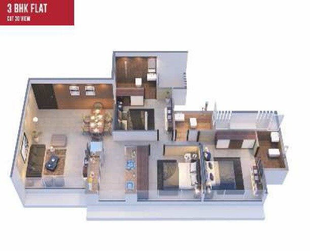 Floor plan of 3 BHK 807 Sq. Ft. Apartment in Satyam Pride Panvel, Navi Mumbai