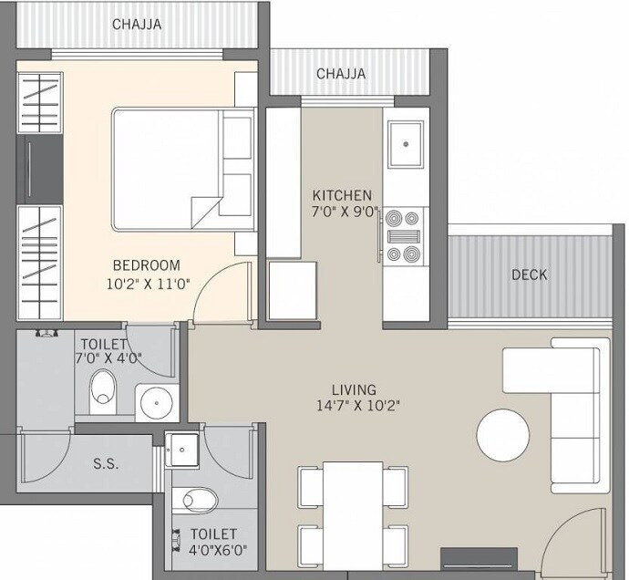 1 BHK 411 Sq. Ft. Apartment