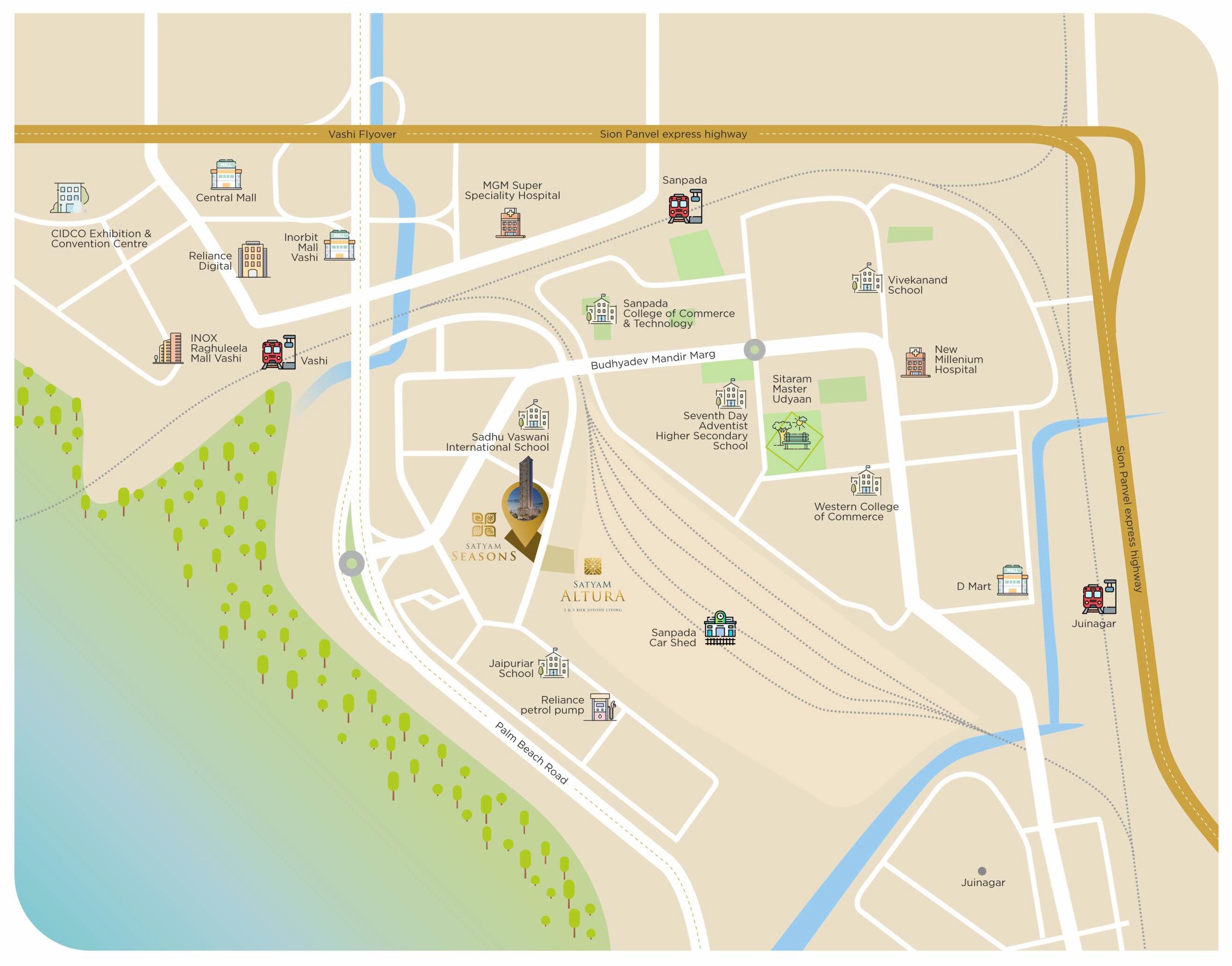 Floor plan of 3 BHK 1194 Sq. Ft. Apartment in Satyam Seasons, Navi Mumbai