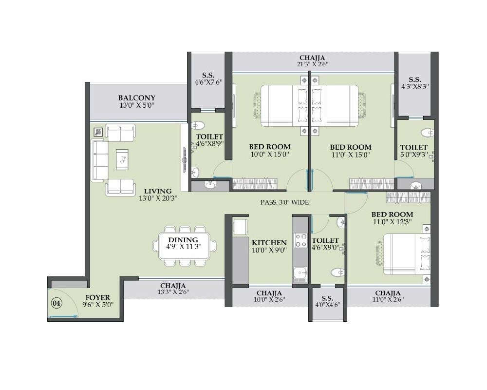 3 BHK 1329 Sq. Ft. Apartment